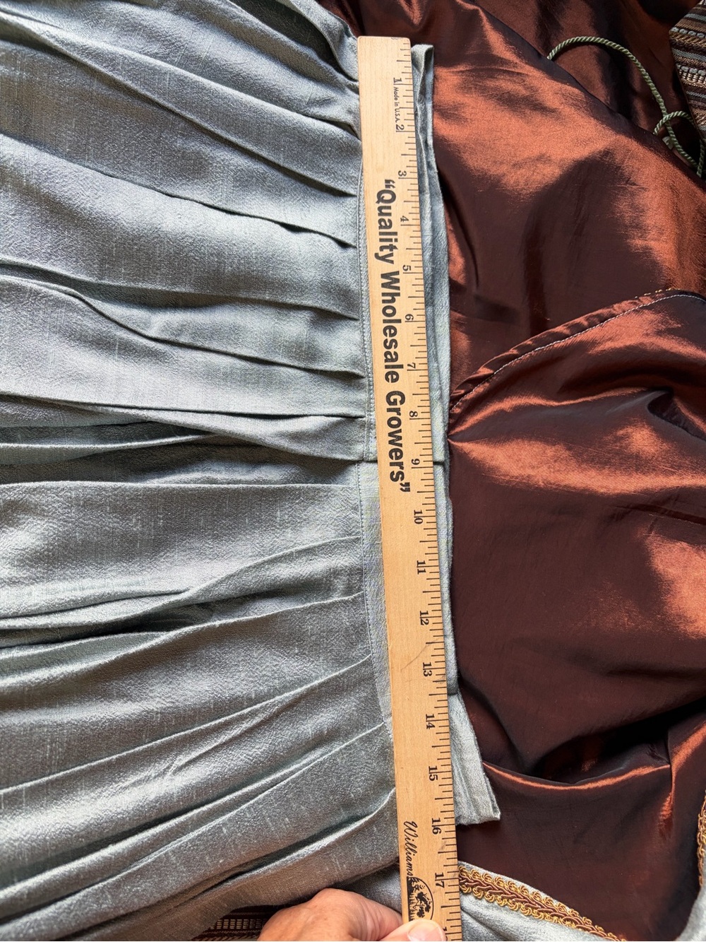 Period colonial costume dress in ice blue and brown - Picture 12 of 12